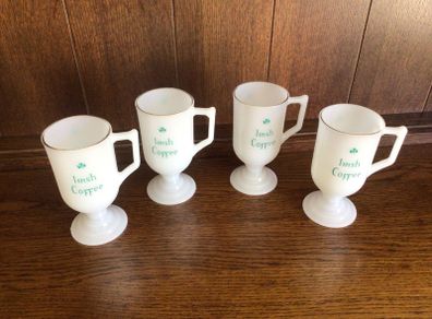 4 Retro Milk Glass Irish Coffee Pedestal Mugs