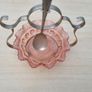 Vintage pink glass jam bowl with silver-plated stand and spoon. Image 5