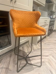 Set of 4 Orange Velvet Bar Stools