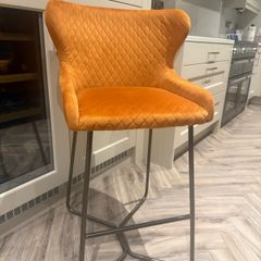 Set of 4 Orange Velvet Bar Stools