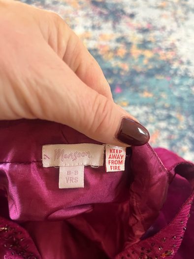Monsoon Girls Burgundy Crushed Velvet Dress