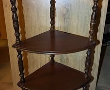 4 Tier Mahogany Corner Whatnot Turn Column, Shelf, Storage, Stand