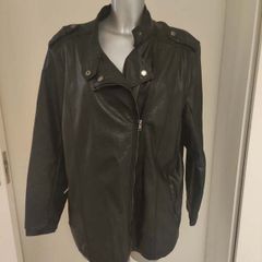 Janina black biker faux leather jacket size UK20 EU48 Postage included