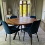 Solid 120cm round Acacia Dining Table & 4 Velvet Chairs. Image 2