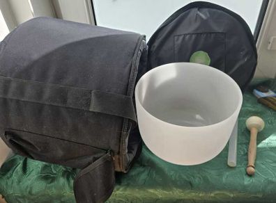 White Crystal Singing Bowl 24 cm with Mallet & Carry Bag