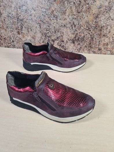 womens BUGATTI trainers metallic snakeskin purple pink zip up Size UK 5 EU 38