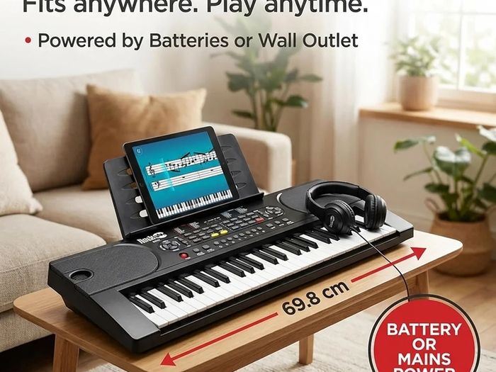 49 Key Keyboard Piano with Power Supply, Sheet Music Stand, Piano Note Stickers & Simply Piano Lessons