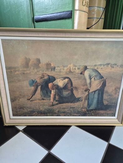 Large Retro Vintage Mid Century large original framed Print on board  of The Gleaners by Jean-Francois Millet