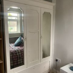Vintage Triple Wardrobe Armoire Mirrored Doors 3 Piece Solid Timber