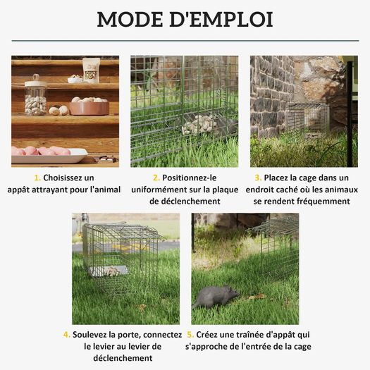 Folding capture cage trap for small animals like rats and mice - 2 doors handle 66 x 24 x 30.5 cm grey steel