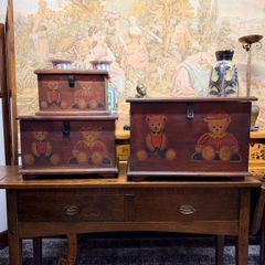 Set of Three Vintage Painted Toy Boxes or Chests.
