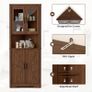 Tall Corner Storage Cabinet with Barn Doors, 5-Tier Farmhouse Corner Cabinet for Living Room, 2 Wooden Doors,2 Glass Door and 5 Shelves, Space Saving Freestanding Sideboard for Home, Kitchen,Brown Image 5
