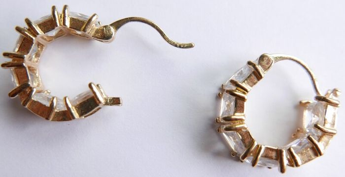 Vintage Gold Plated Huggie Hoop Earrings Cubic Zirconia Stones
