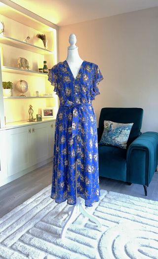 Ladies Blue Short Sleeve Floral Dress from Monsoon