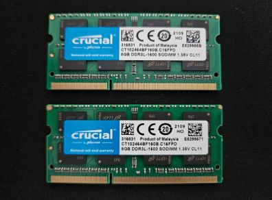 16GB [2x8GB] Crucial DDR3 1600MHz Laptop Memory Kit