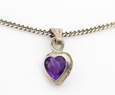 Tiny Amethyst Silver Heart On Italian Chain