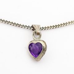 Tiny Amethyst Silver Heart On Italian Chain