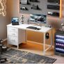 Computer Desk with Drawers, 120cm Office Desk with Storage, White Reversible Study Desk with Headphone Hook, Work Desk for Home Office, PC Desk for Gamers, Workers and Students Image 2