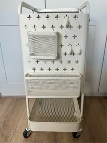 Metal trolley with peg board