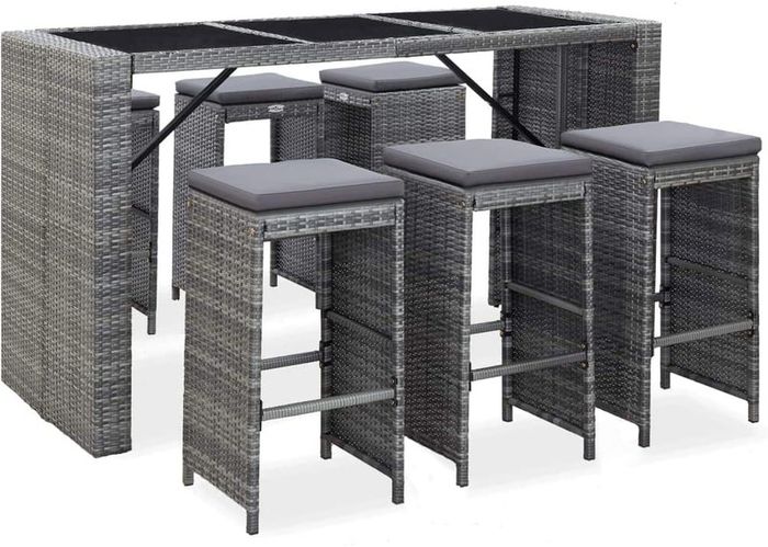 Garden Bar Set 7-Piece with Cushions Counter Bar Counter Garden Counter Bar Table Bar Stool Garden Furniture Poly Rattan Black