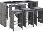 Garden Bar Set 7-Piece with Cushions Counter Bar Counter Garden Counter Bar Table Bar Stool Garden Furniture Poly Rattan Black