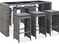main image for ad Garden Bar Set 7-Piece with Cushions Counter Bar Counter Garden Counter Bar Table Bar Stool Garden Furniture Poly Rattan Black