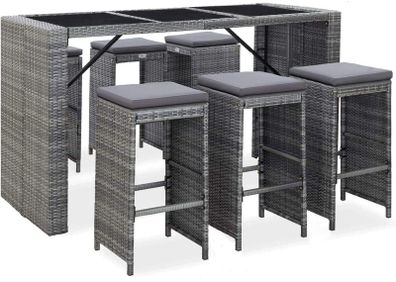 Garden Bar Set 7-Piece with Cushions Counter Bar Counter Garden Counter Bar Table Bar Stool Garden Furniture Poly Rattan Black