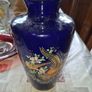 Japanese Kutani style Cobalt Blue Porcelain Vase decorated with a Hand-Painted Golden Pheasant and Floral Design, in good condition no chips or cracks Image 2