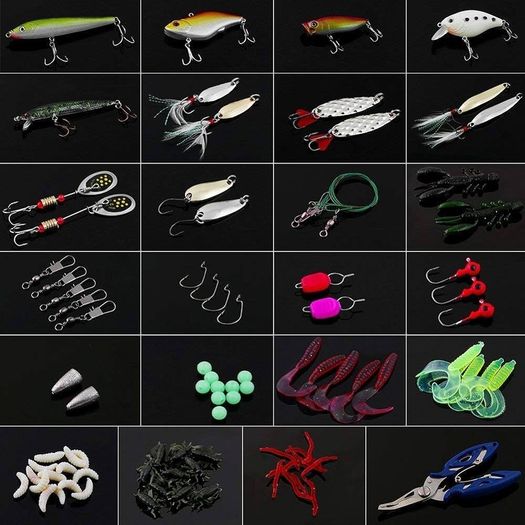 NEW SALE | 120 PCS Fishing Lures Mixed Including Spinners,VIB,Treble Hooks,Single Hooks,Swivels,Pliers and Tackle Box