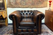 Vintage Chesterfield Club Chair in Rich Faded Brown Leather