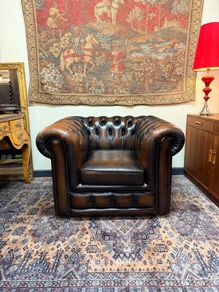 Vintage Chesterfield Club Chair in Rich Faded Brown Leather