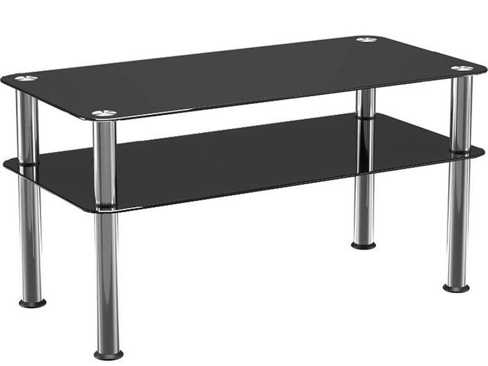 Chrome and Black Coffee Table with Shelf - Tempered Safety Glass Coffee Table - Small Table W80cm x D40cm x H41.5cm - Living Room Furniture/Office Furniture (FREE POSTAGE)