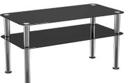 Chrome and Black Coffee Table with Shelf - Tempered Safety Glass Coffee Table - Small Table W80cm x D40cm x H41.5cm - Living Room Furniture/Office Furniture (FREE POSTAGE)