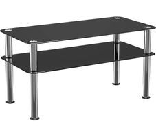 Chrome and Black Coffee Table with Shelf - Tempered Safety Glass Coffee Table - Small Table W80cm x D40cm x H41.5cm - Living Room Furniture/Office Furniture (FREE POSTAGE)