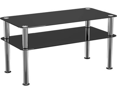 Chrome and Black Coffee Table with Shelf - Tempered Safety Glass Coffee Table - Small Table W80cm x D40cm x H41.5cm - Living Room Furniture/Office Furniture (FREE POSTAGE)