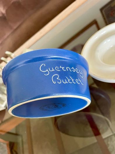 Vintage Ceramic Fosters Studio Pottery Cornwall Blue Sgraffito Butter Breakfast Dish