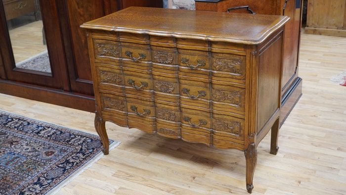 Vintage French Carved Oak Chest of Drawers