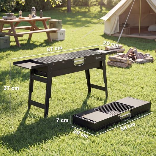 Portable BBQ Grill  Foldable Charcoal Grill with 2 Side Shelves and Handle