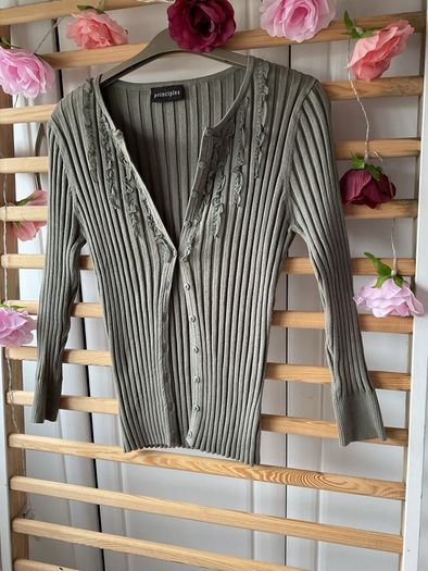 cardigan khaki principle ribbed cardigan with frill detail sizev12