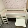 White Mid-Sleeper Cabin Bed with Pull-Out Desk, Shelves & Euro Single Mattress Image 2
