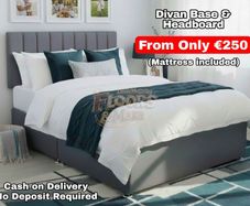 New Plush Velvet Divan Base, Headboard & Mattress