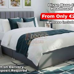 New Plush Velvet Divan Base, Headboard & Mattress