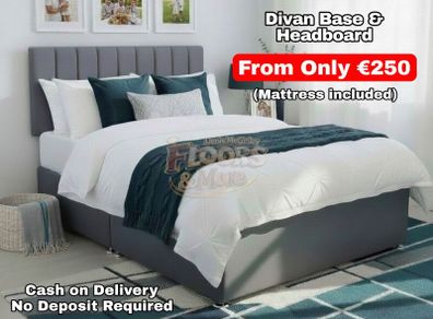 New Plush Velvet Divan Base, Headboard & Mattress