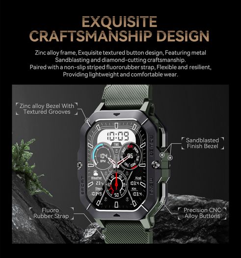 Smart Watch 5ATM Waterproof Inch Full HD Military Watch with Blood Pressure, Smart Watch Men with Heart Rate SpO2 Sleep Monitor Pedometer, 100+ Sports Modes Sports Watch