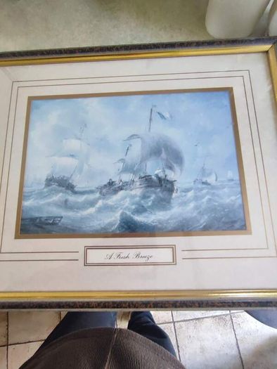 Pair of antique ships Framed prints.  Beating Off a Lee Shore and A Fresh Breeze.