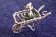 Vintage Silver Pixie In Wheelbarrow Pendant or Charm,NUVO.