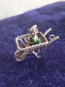 Vintage Silver Pixie In Wheelbarrow Pendant or Charm,NUVO.