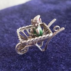 Vintage Silver Pixie In Wheelbarrow Pendant or Charm,NUVO.