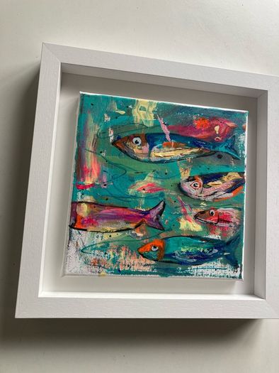 Framed Original Abstract Painting of Fish Original Gift