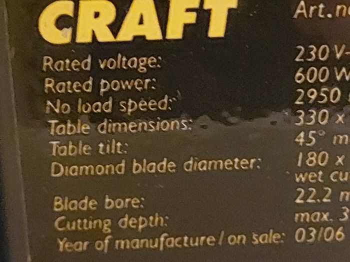 Powercraft 600W Electric Tile Cutter Model TC 180 11, as new, never used and in excellent condition